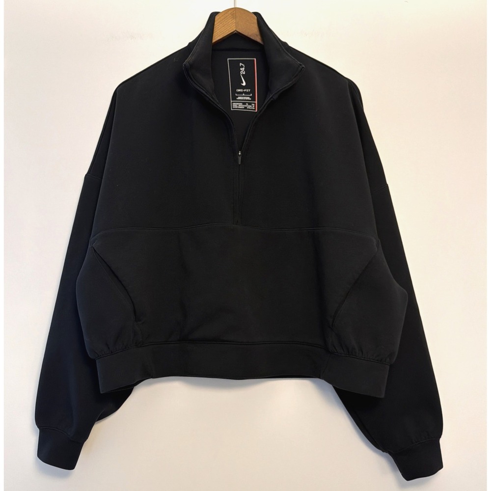 Nike24.7 Dri-Fit 1/2 Zip Pullover Cropped Sweatshirt Size L Black Preppy Stretch